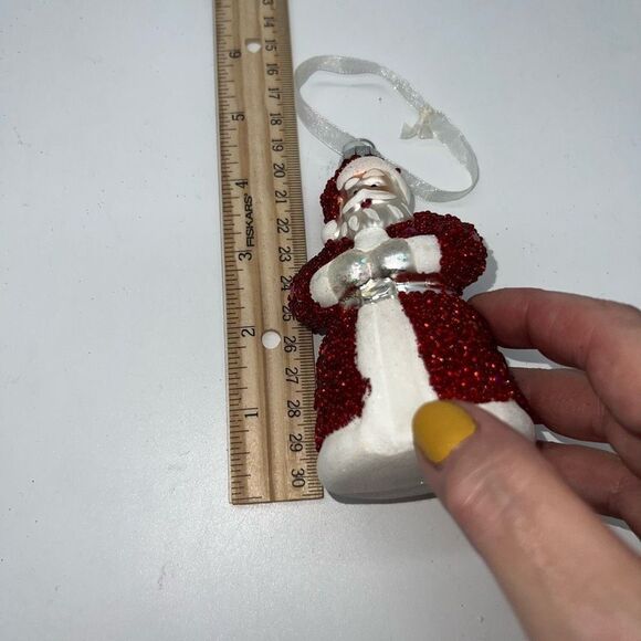 Vintage Glass Hand Painted Beaded Santa Ornament - Picture 9 of 9